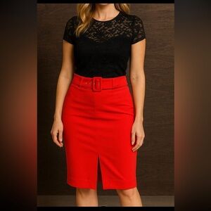 NEW Nine West Women Skirt Sz 6P Belted~ Front & Back Slit Stretch Pencil NWT